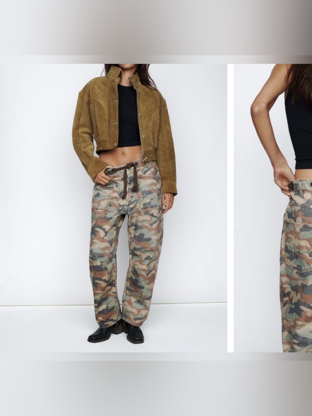NWOT Free People We The Free Moxie Printed Low-Slung Barrel Jeans Green - 27, 30 - Picture 2 of 14